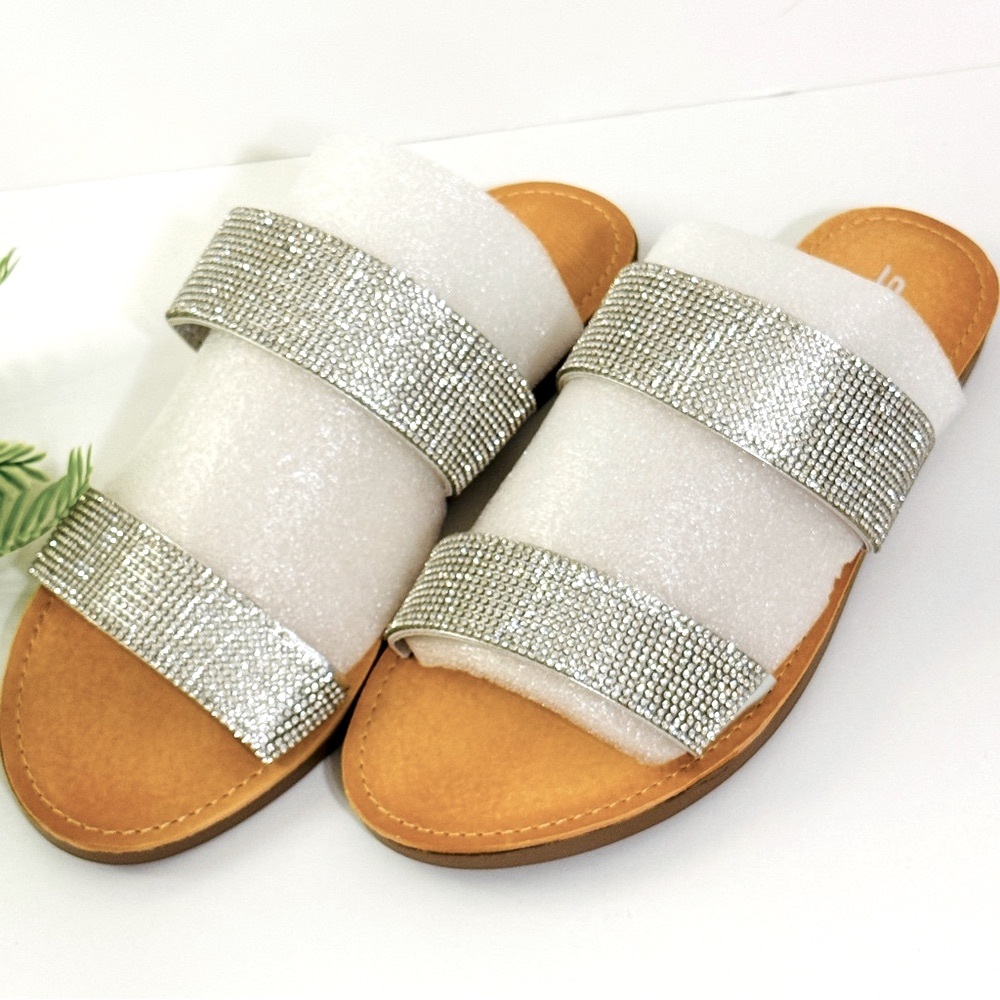 SODA Sparkle Shine Sequin Double Strap Slip On Sandals Sz 7 NWT - Picture 3 of 9